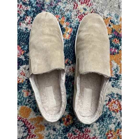 Vince Verrell Backless Shearling Lined Sneakers Taupe Suede Leather Size 9.5M - Picture 2 of 8